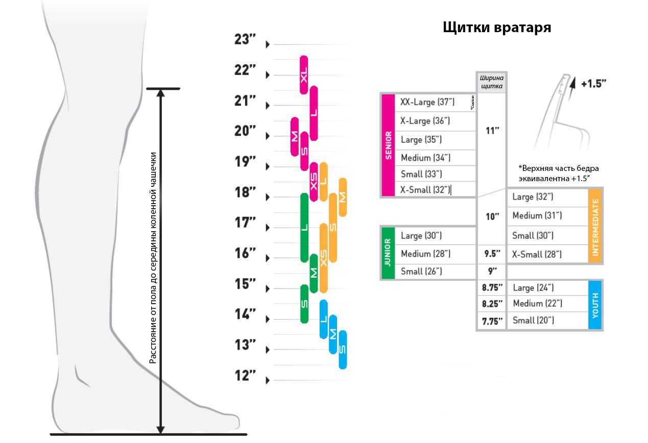 Размеры вратарских щитков